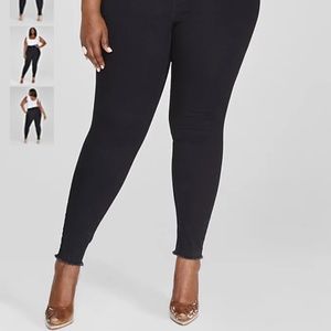 HIGH RISE BLACK SKINNY JEANS TALL INSEAM WITH SLIGHT ANKLE FRAY